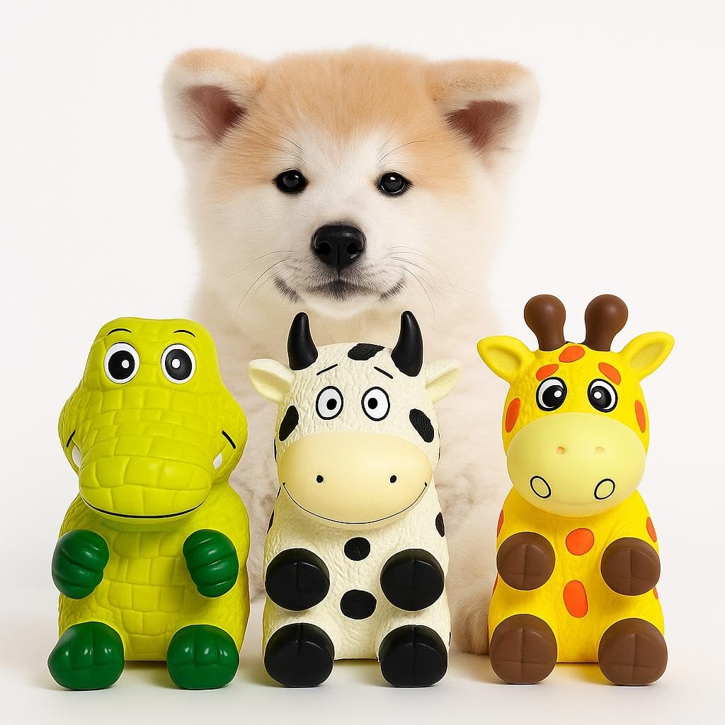 Squeaky Dog Toy Set of 3 – Cow, Alligator & Giraffe - Image 4