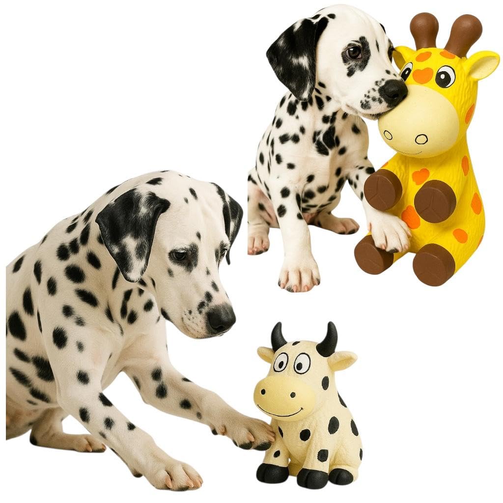 Latex Squeaky Dog Toy Combo – Giraffe & Cow - Image 2