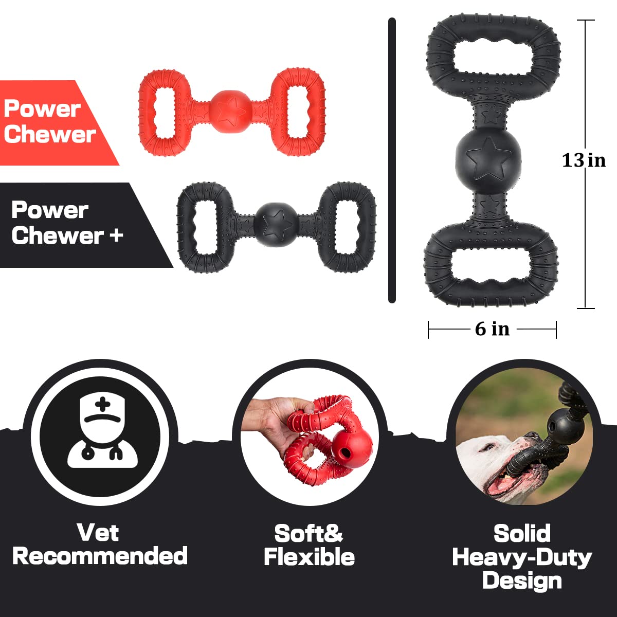 Natural Rubber Dog Toy – Large, Red, Black (Pack of 2) - Image 2