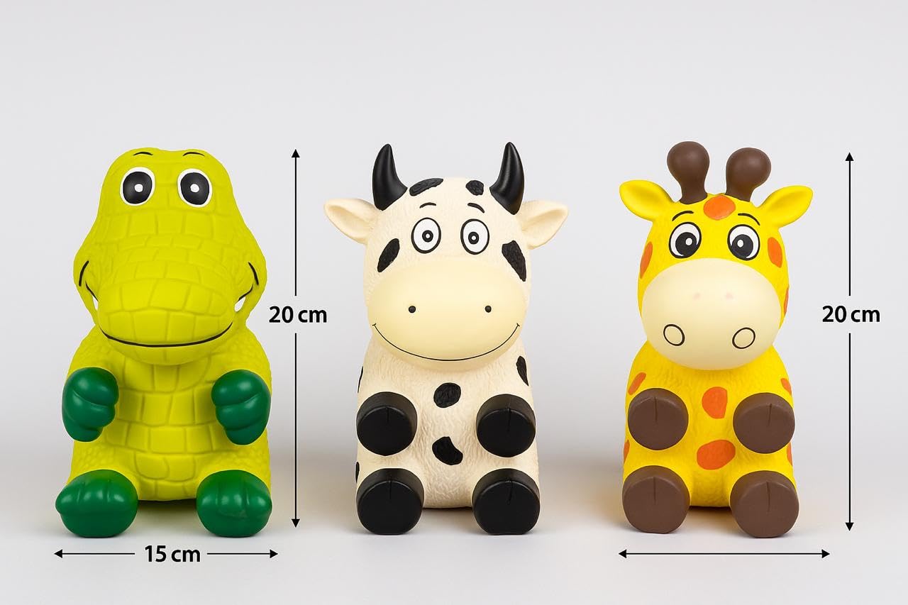 Squeaky Dog Toy Set of 3 – Cow, Alligator & Giraffe