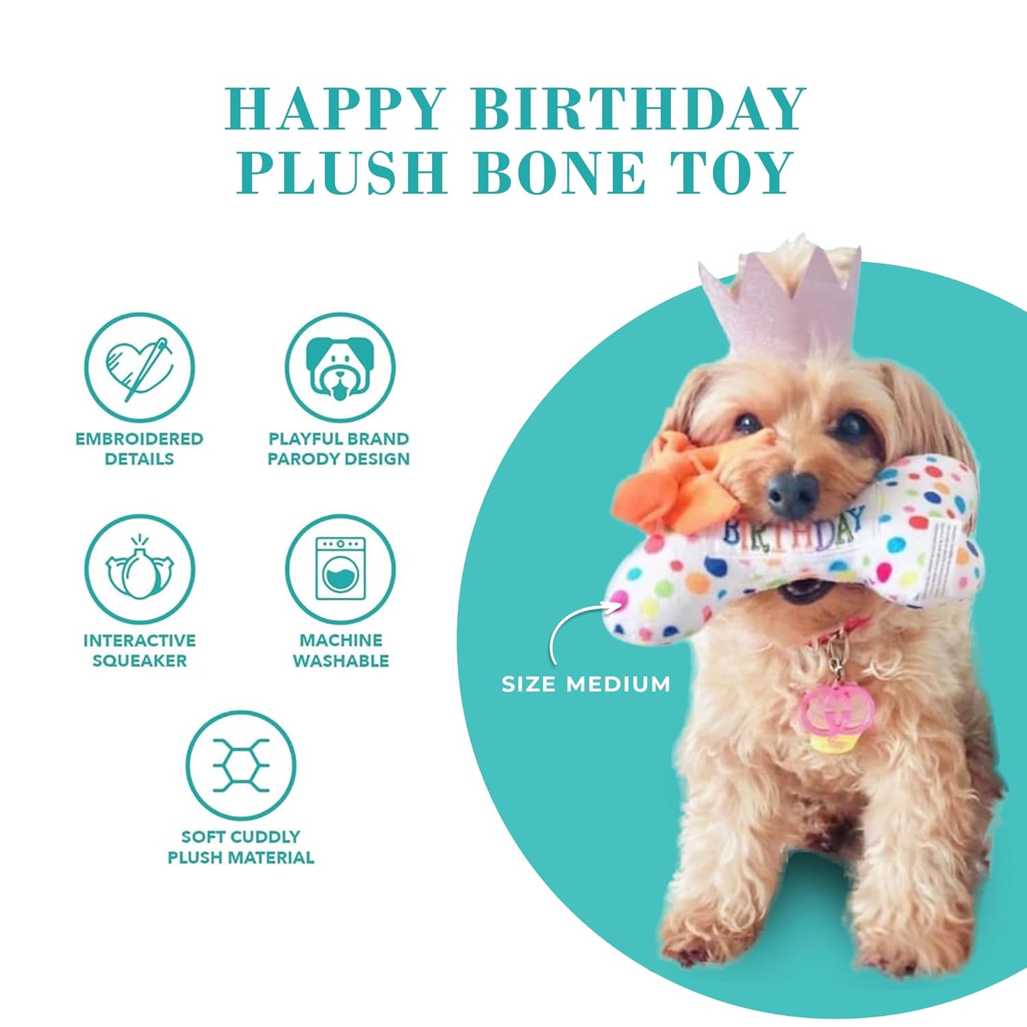 Dog Happy Birthday Bone – Plush Squeaky Toy (Large) - Image 2