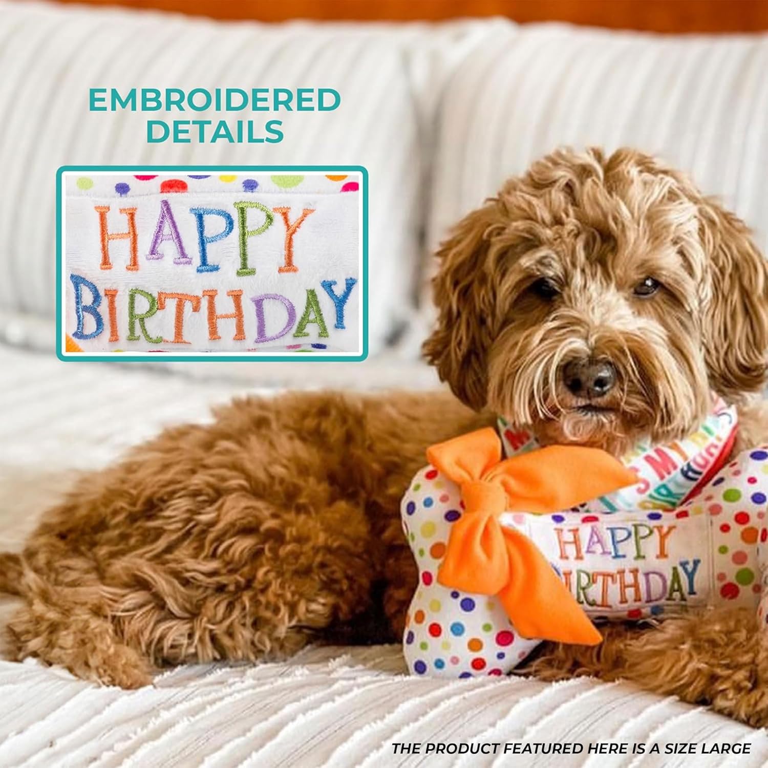 Dog Happy Birthday Bone – Plush Squeaky Toy (Large) - Image 3