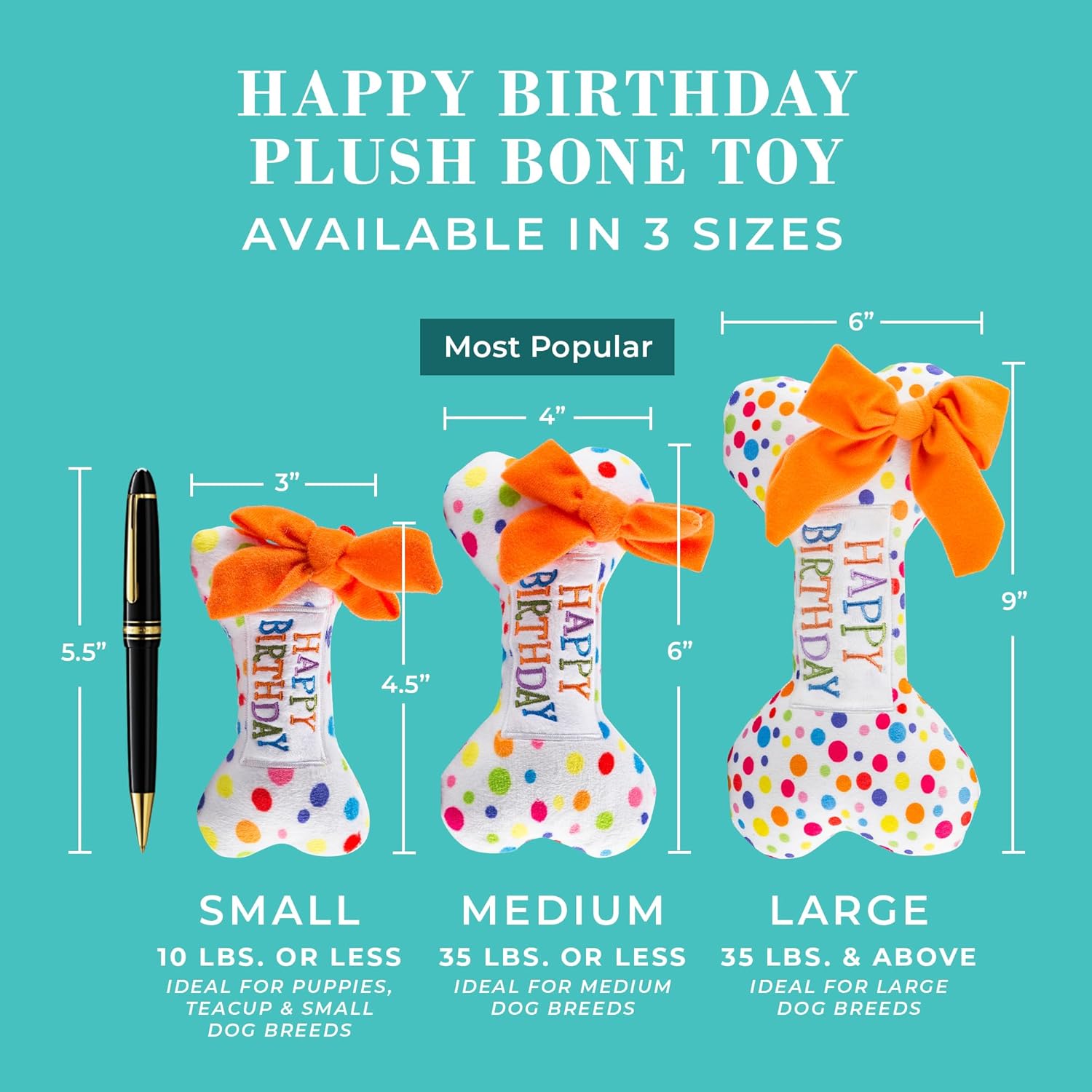 Dog Happy Birthday Bone – Plush Squeaky Toy (Large) - Image 4